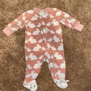 Pink fleece footie with bunny’s